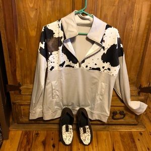 Pull over jacket, shoes